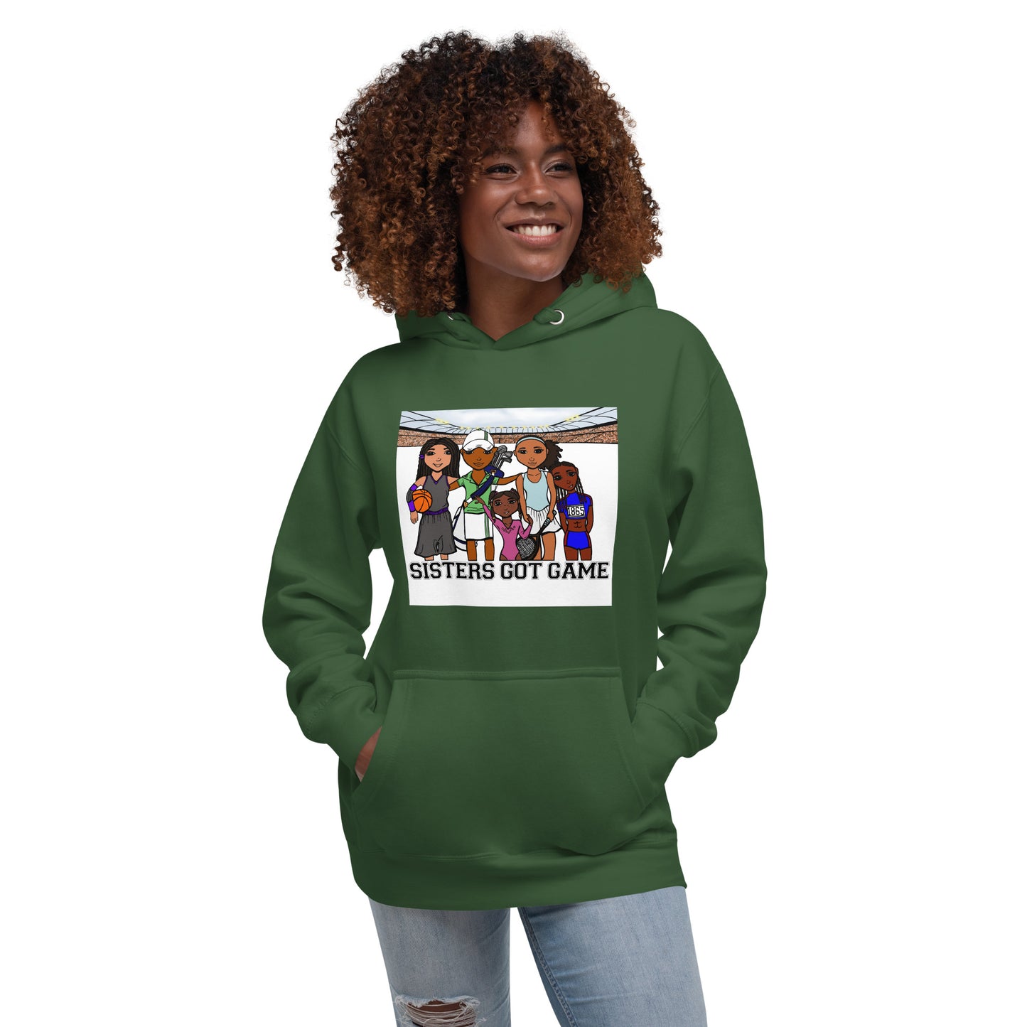 Sisters Got Game, Adult Hoodie, Forest Green