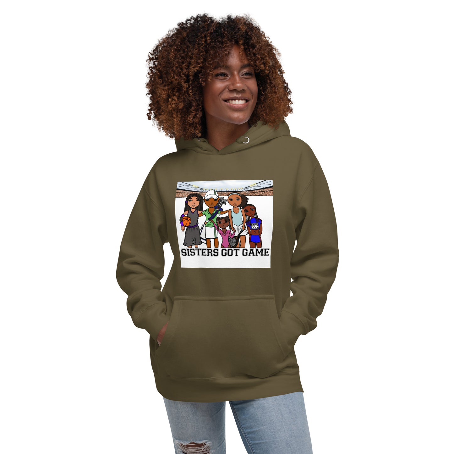 Sisters Got Game, Adult Hoodie, Military Green