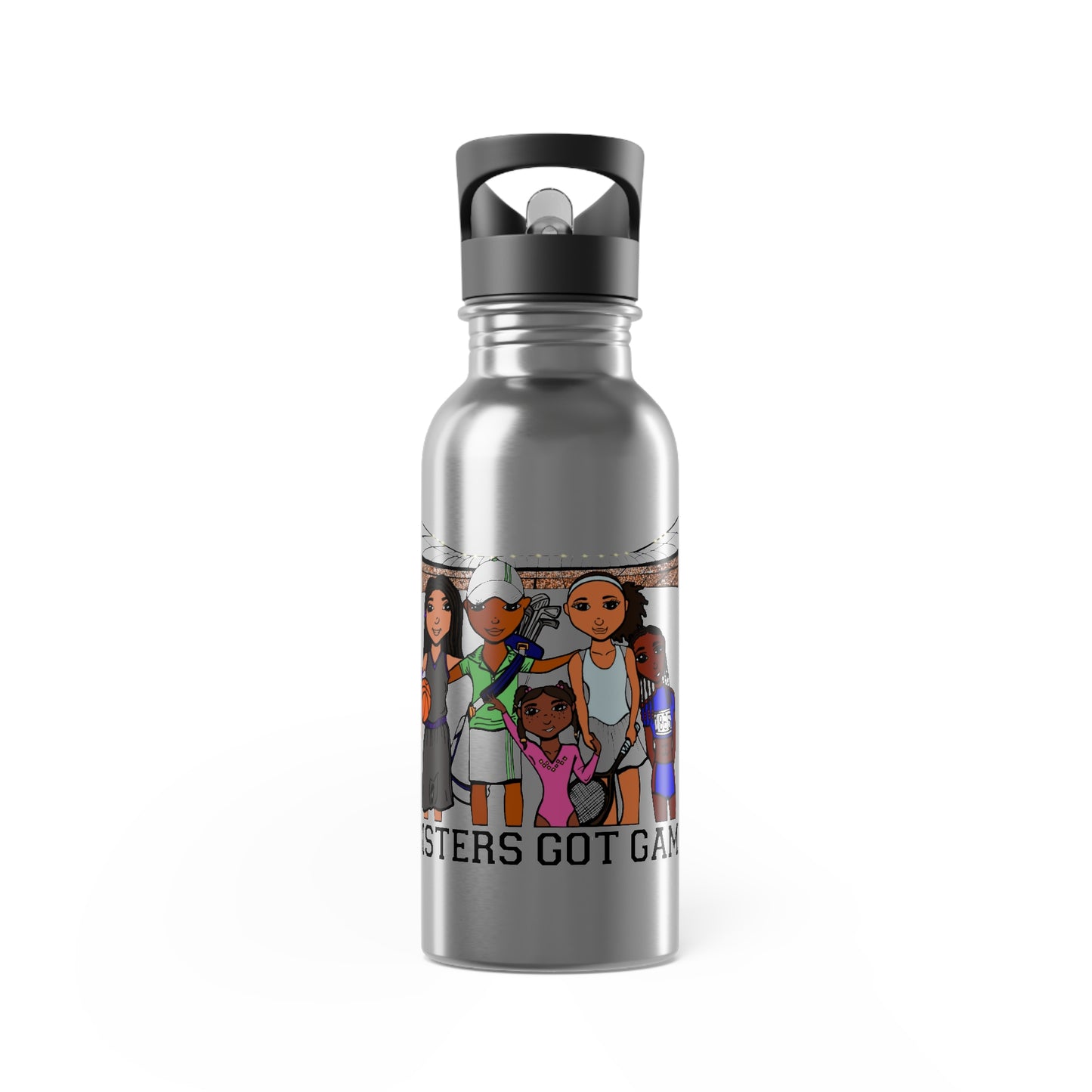 Sisters Got Game Stainless Steel Water Bottle With Straw, 20oz
